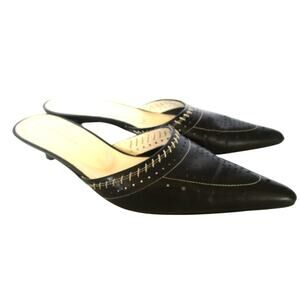 BANANA REPUBLIC Black Leather Pointed Toe Kitten Heel Mules Women 7